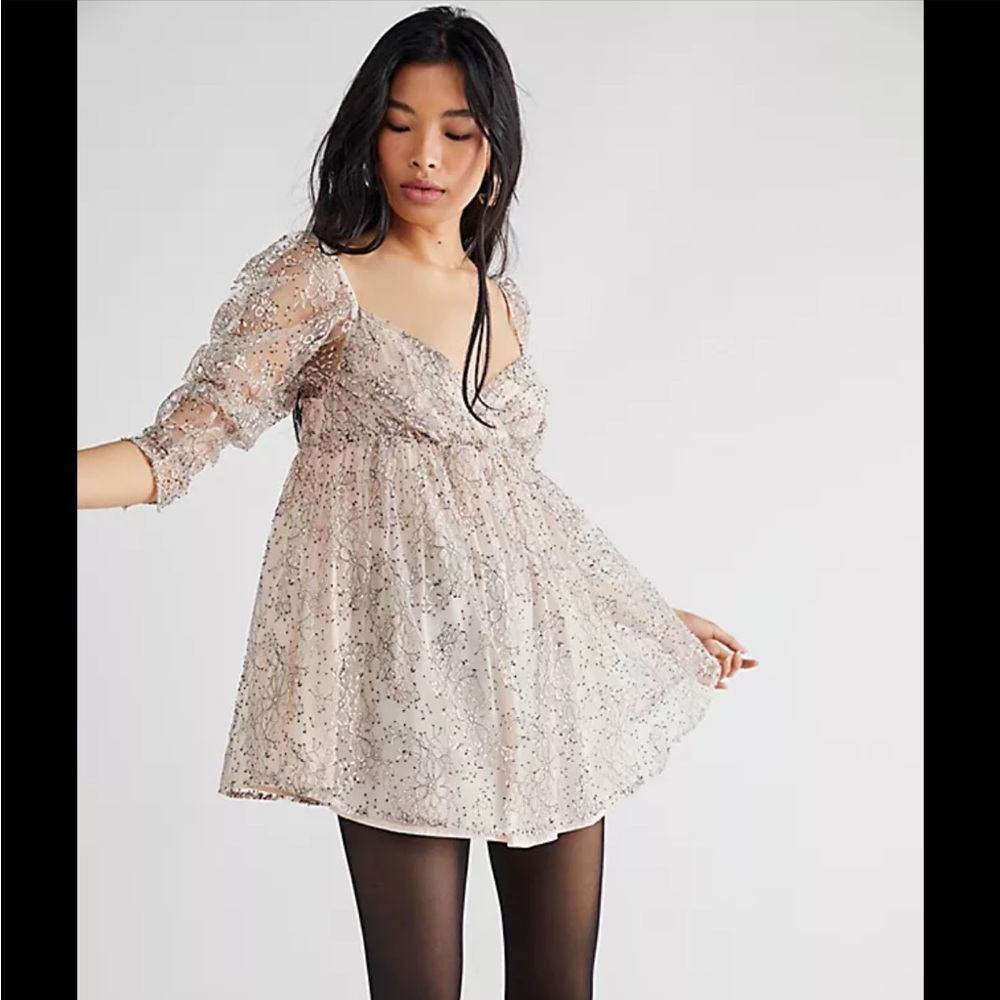Free People Fairy Vibes Champagne Lace Tunic Dress